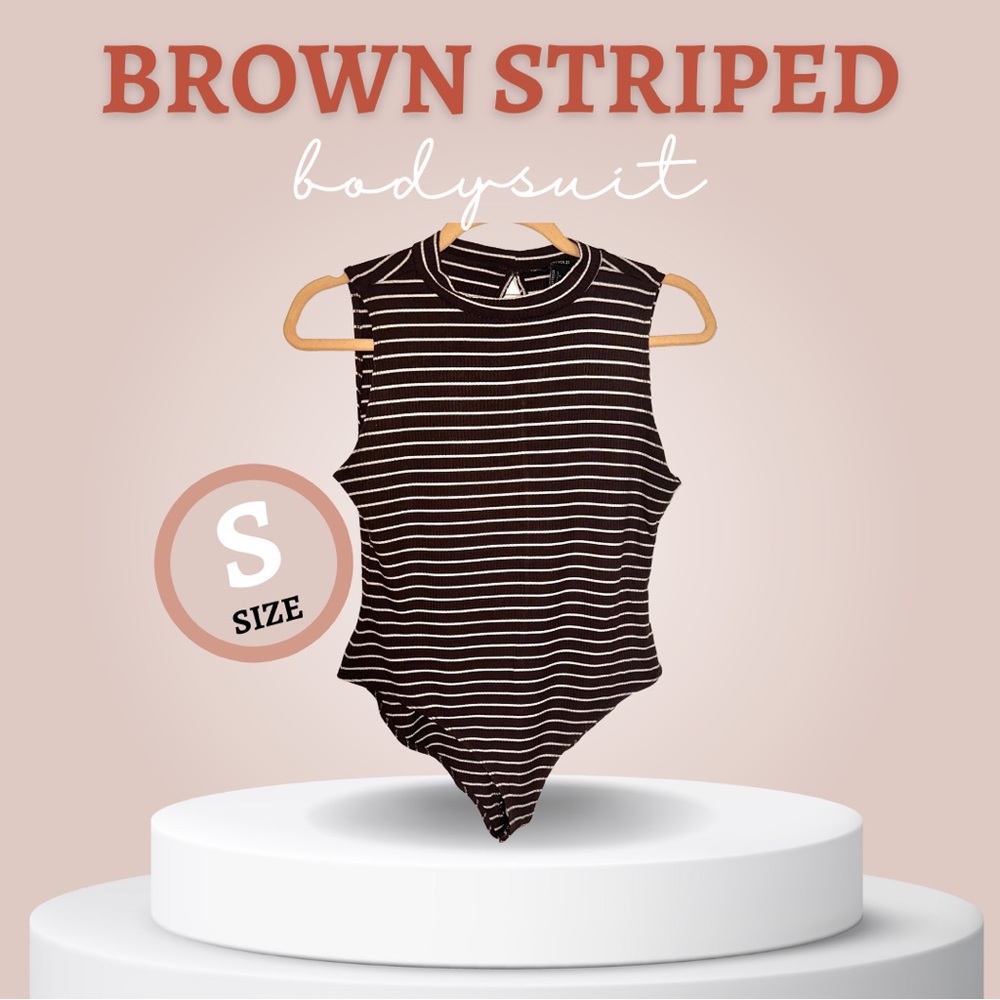 [Forever 21] Brown White Striped Body Suit